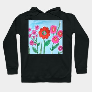 Blue and red Flowers Hoodie